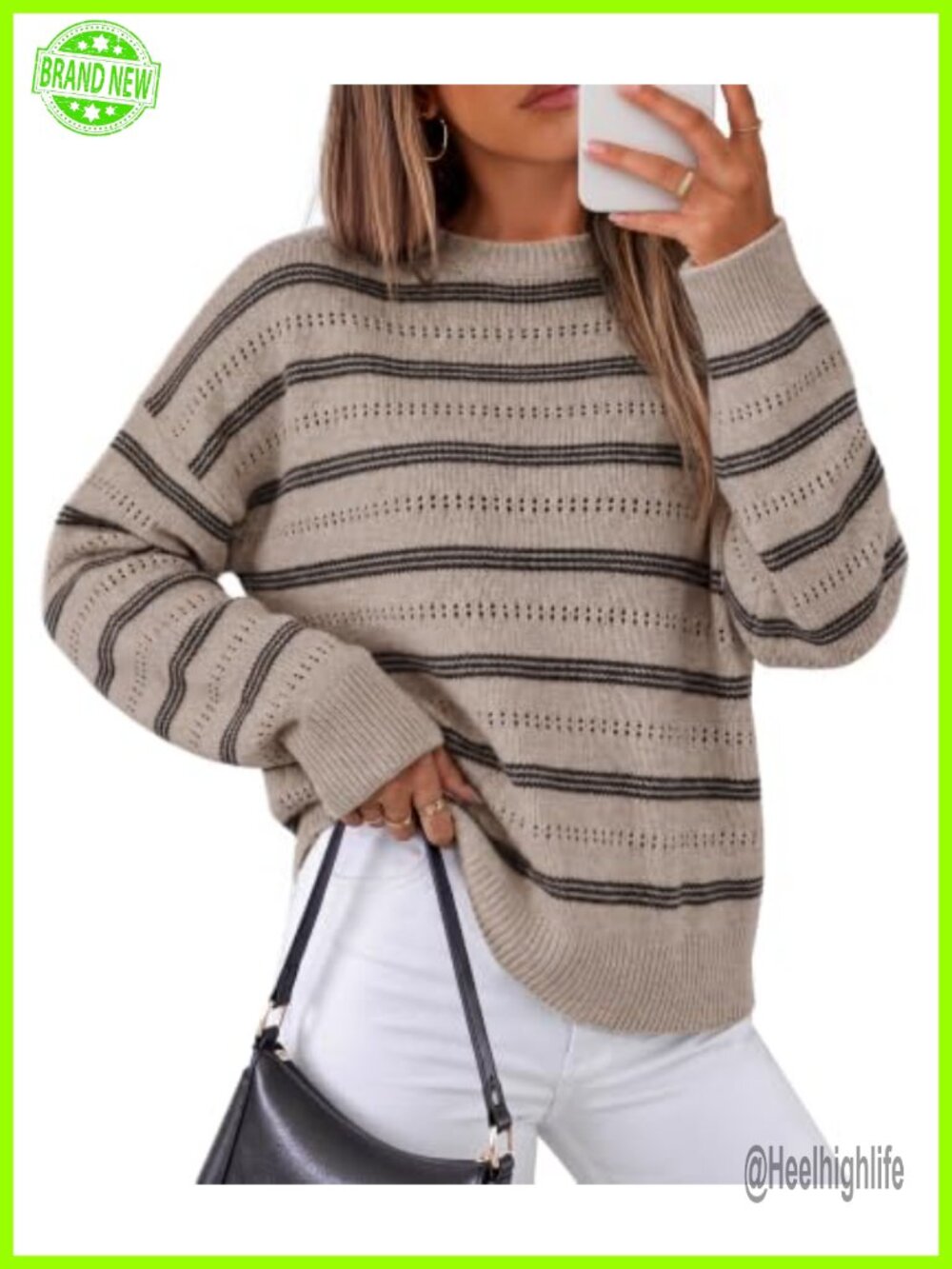 Womens Casual Long Sleeve Crew Neck Striped Pullover Sweater